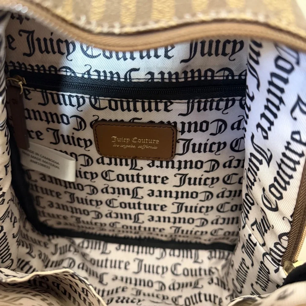 Juicy Couture Brown Monogram‎ Mini Backpack Gold Heart Chain Logo Print Bag